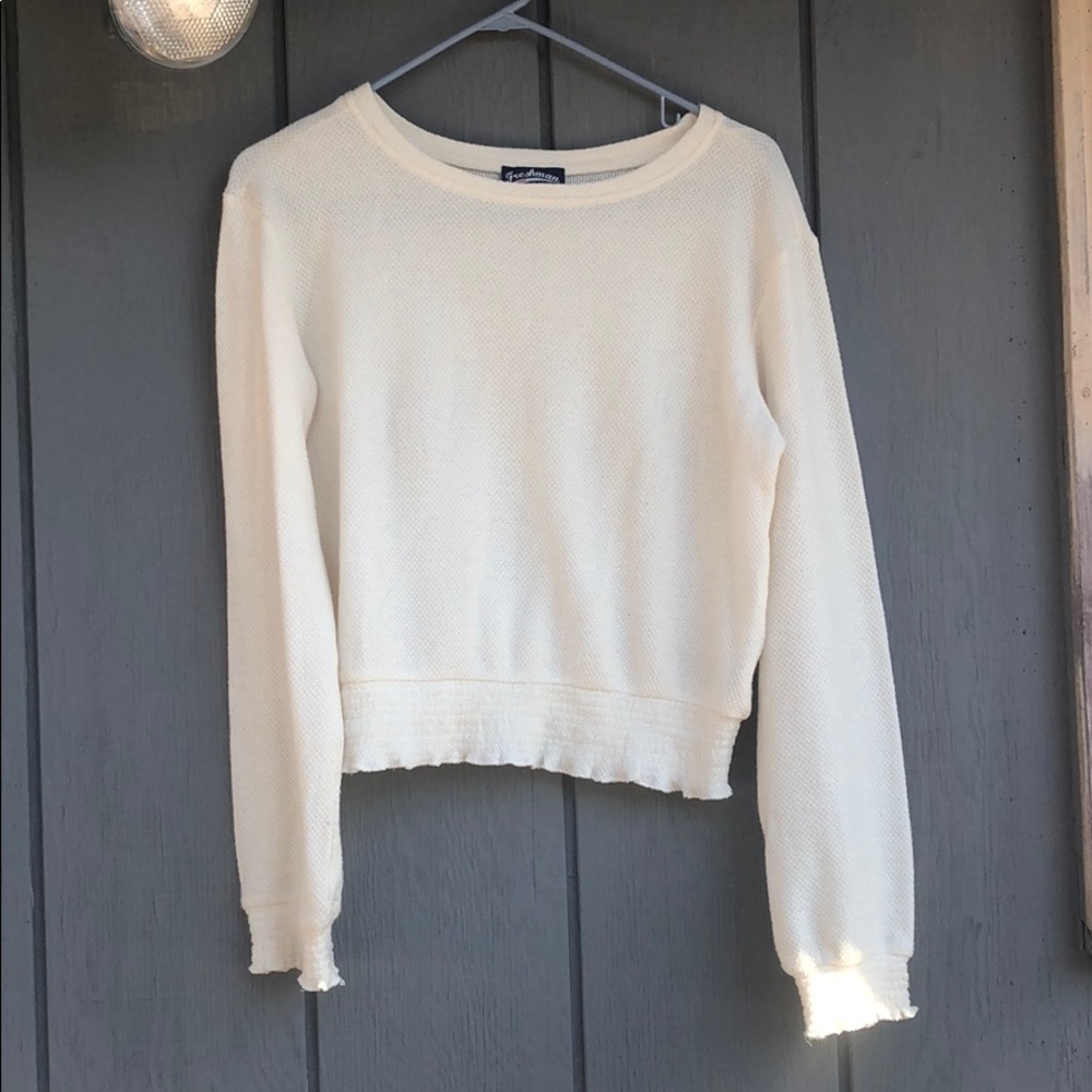 Cream long sleeve top with elastic tight bottom